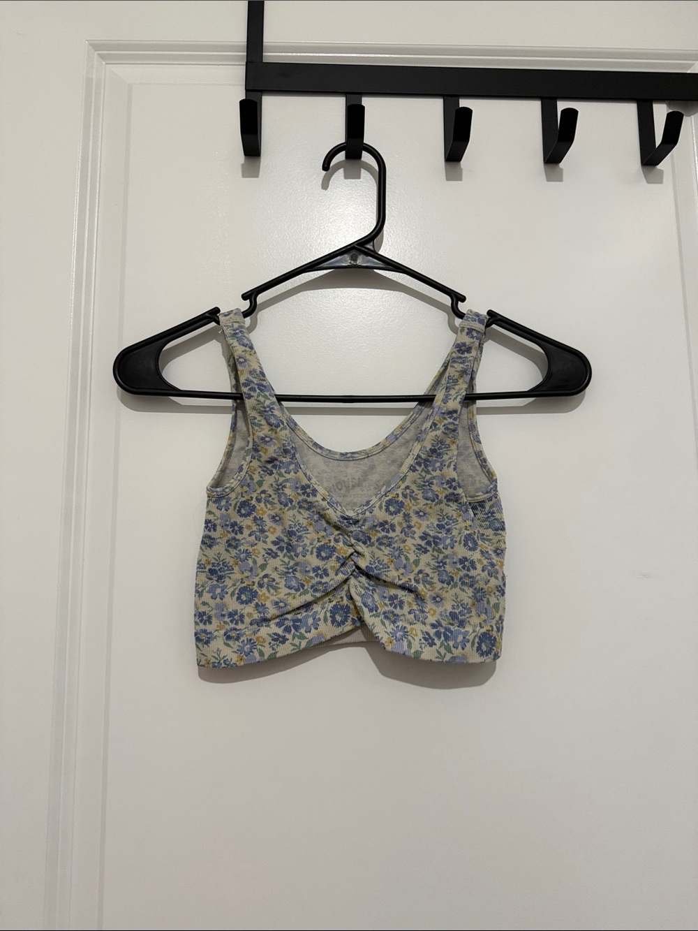 Floral Twist Front Crop Tank Top - Blue/Yellow